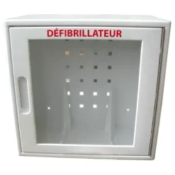 ARMOIRE MURALE DÉFIBRILLATEUR AVEC ALARME ET VITRE - métal laqué blanc