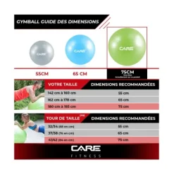 BALLON ABS ANTI ÉCLATEMENT AVEC POMPE STABILITÉ 75 CM CARE FITNESS - 75 cm