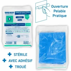 CHAMPS DE SOINS STÉRILES ADHÉSIF TROUÉ Ø 6 CM DREXCO MEDICAL - boîte de 50