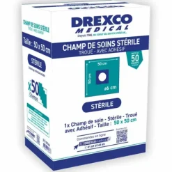 CHAMPS DE SOINS STÉRILES ADHÉSIF TROUÉ Ø 6 CM DREXCO MEDICAL - boîte de 50