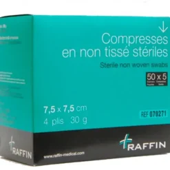 COMPRESSES NON TISSÉES STÉRILES 4 PLIS - 7,5 x 7,5 cm - Boite de (50 x 5) compresses