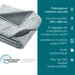 COUVERTURE CHAUFFANTE HD 75 NORDIC GREY GREEN PLANET BEURER - 180 x 130 cm