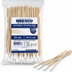 ÉCOUVILLONS EN BOIS 15 cm - MEDI'CLINIC - SACHET DE 100