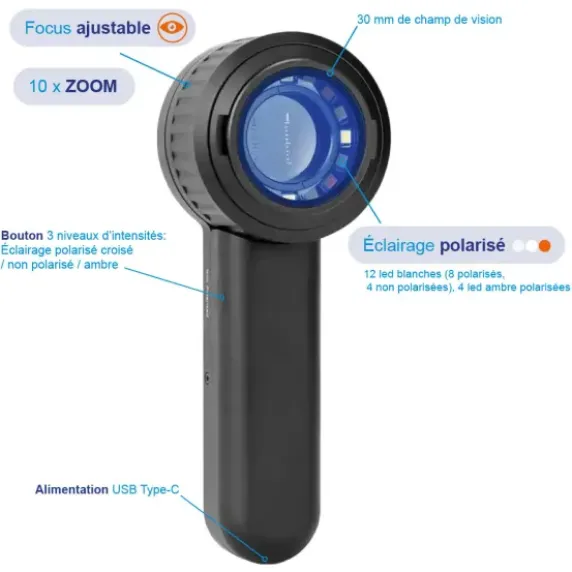 DERMA MED30 DERMATOSCOPE POUR SMARTPHONE POLARISÉ X10 - avec adaptateur universel
