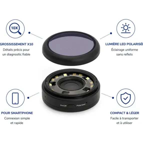 DERMATOSCOPE DERMA MED20 POLARISÉ X10 POUR SMARTPHONE - avec adaptateur universel