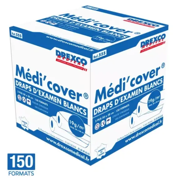 DRAPS D'EXAMEN OUATÉS 2 PLIS BLANC 50X38cm - 150 formats - Colis de 12