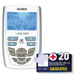 ELECTROSTIMULATEUR DUO TENS ANTI DOULEUR GLOBUS - 20 électrodes offertes