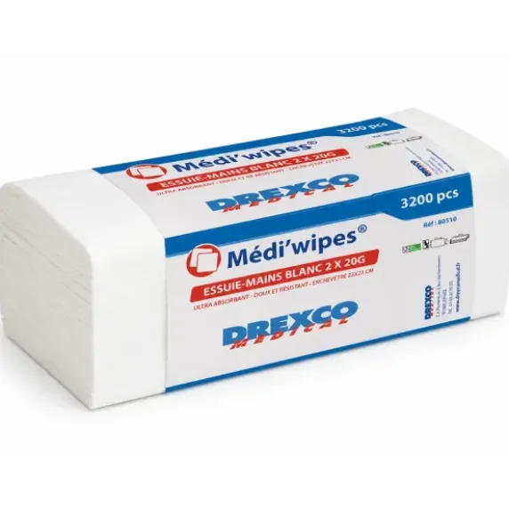 ESSUIE-MAINS MEDI'WIPES LISSES DOUBLE ÉPAISSEUR MEDICLINIC - 3200 pièces