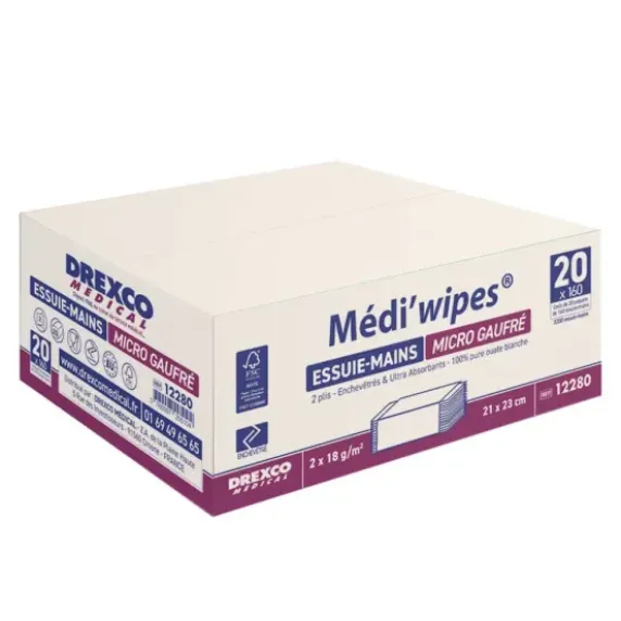 ESSUIE-MAINS MICRO GAUFRÉ PLIAGE V ABSORBANT MEDICLINIC - colis de 3200 formats