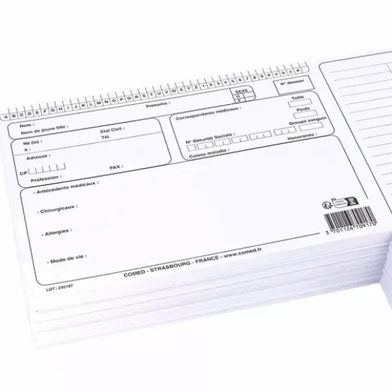 FICHES MÉDICALES 3 VOLETS STANDARD COMED - colis de 250 fiches
