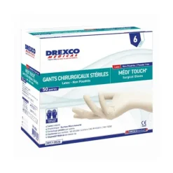 GANTS CHIRURGICAUX LATEX STÉRILES NON POUDRÉS MÉDI'TOUCH - boîte de 50 paires