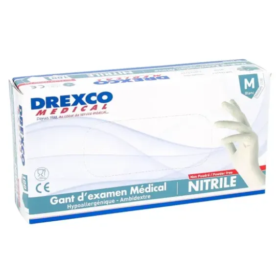 GANTS NITRILE NON POUDRÉS BLANCS MEDICLINIC SANS LATEX DREXCO MÉDICAL - boîte de 100