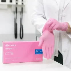 GANTS NITRILE NON POUDRÉS ROSE NITRYLEX SANS LATEX MERCATOR - boîte de 100