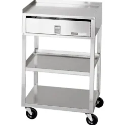 GUERIDON INOX MB-TD 3 PLATEAUX AVEC TIROIR CHATTANOOGA - 76 x 48 x 43 cm