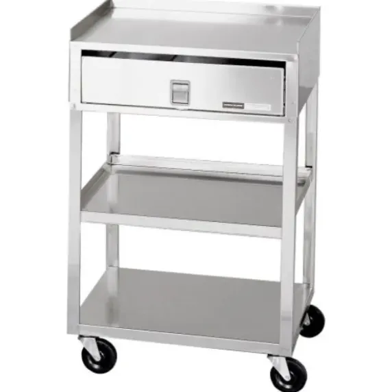 GUERIDON INOX MB-TD 3 PLATEAUX AVEC TIROIR CHATTANOOGA - 76 x 48 x 43 cm