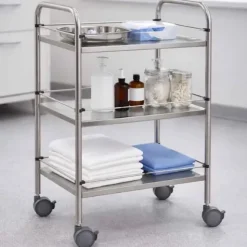 GUERIDON MEDICLINIC 3 PLATEAUX INOX AVEC ROULETTES FREINÉES MEDICLINIC