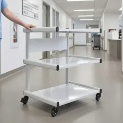 GUÉRIDON 3 PLATEAUX MÉTAL DESIGN MOBILITÉ MEDICLINIC - blanc