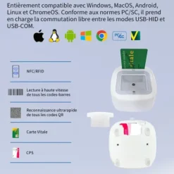 LECTEUR DE CARTE VITALE CONNECT A800 4-EN-1 BI-FENTE USB - lecteur multifonction