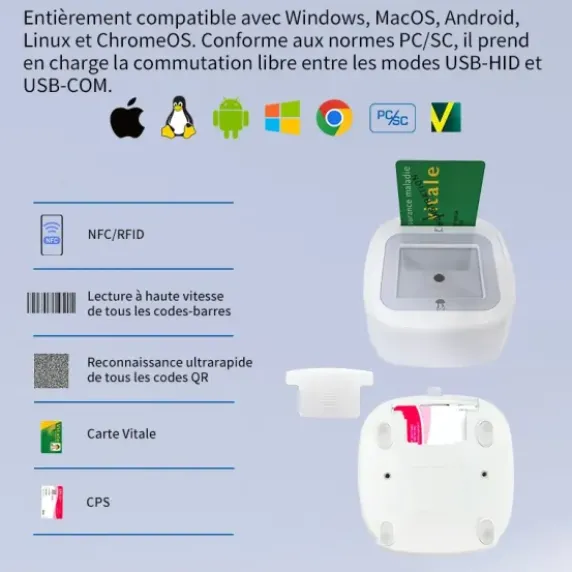 LECTEUR DE CARTE VITALE CONNECT A800 4-EN-1 BI-FENTE USB - lecteur multifonction