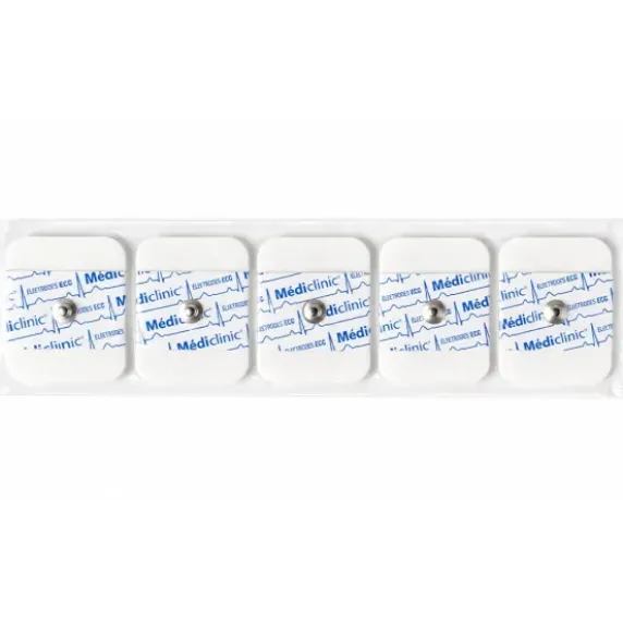 ÉLECTRODES ECG SUPPORT EN MOUSSE RECTANGLES PRÉGÉLIFIÉES PRESSION 40 × 32,5mm - sachet de 50