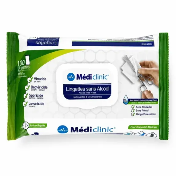 LINGETTES DÉSINFECTANTES SANS ALCOOL MÉDICLINIC - Sachet de 100