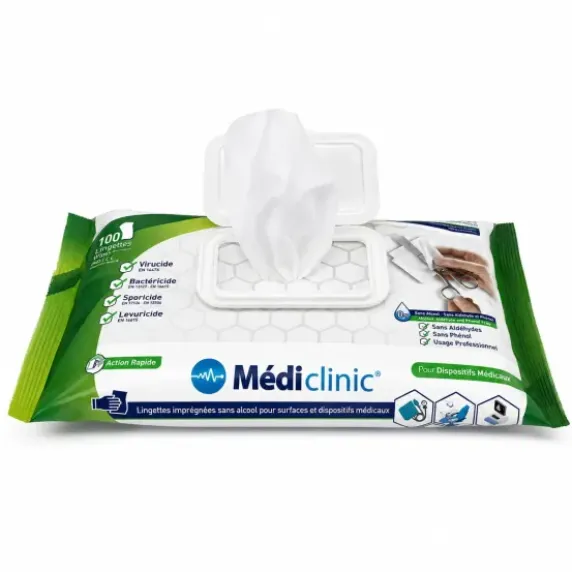 LINGETTES DÉSINFECTANTES SANS ALCOOL MÉDICLINIC - Sachet de 100
