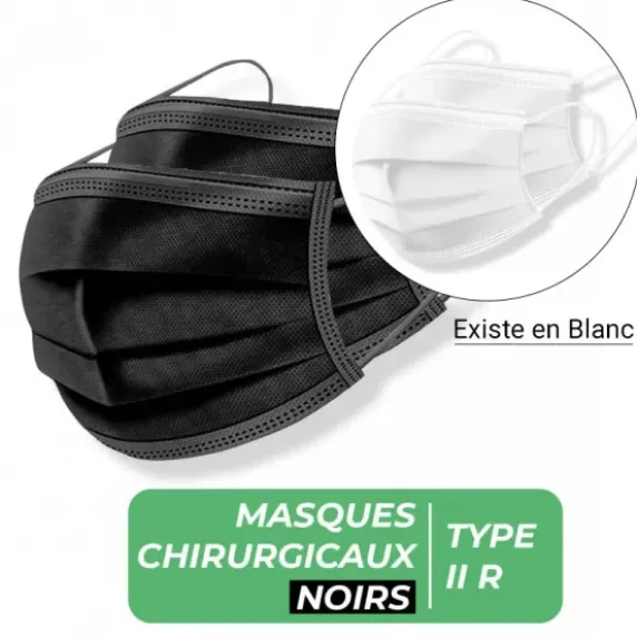 MASQUES CHIRURGICAUX TYPE II R NOIR - BOITE DE 50