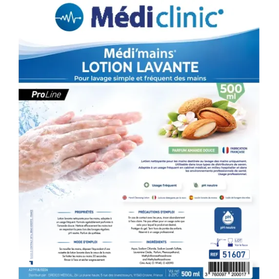 MÉDI'MAINS PROLINE LOTION LAVANTE MAINS PH NEUTRE MÉDI'CLINIC - bidon de 5 l