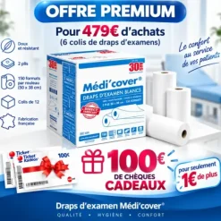 OFFRE PREMIUM 6 COLIS DE DRAPS D'EXAMEN + 100€ EN CHÈQUE CADEAUX OFFERTS