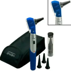 OTOSCOPE MINI 3000 LED F.O. POIGNÉE À PILES 2,5 V HEINE - bleu avec trousse
