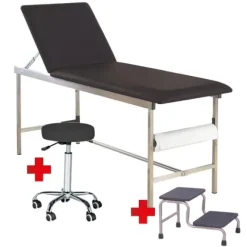 PACK DIVAN D'EXAMEN INOX AVEC MARCHEPIED ET TABOURET MEDICLINIC - pack complet