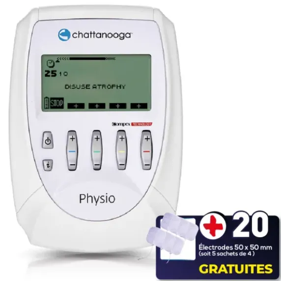 PACK ELECTROSTIMULATEUR COMPEX PRO PHYSIO 4 CANAUX CHATTANOOGA - 20 électrodes offertes
