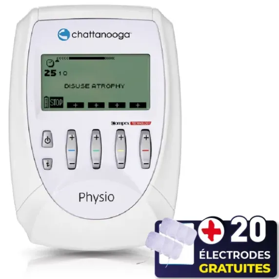 PACK ELECTROSTIMULATEUR COMPEX PRO PHYSIO 4 CANAUX CHATTANOOGA - 20 électrodes offertes