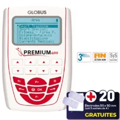 PACK ELECTROSTIMULATEUR PREMIUM 400 4 CANAUX GLOBUS - 20 électrodes offertes