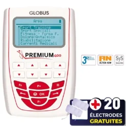 PACK ELECTROSTIMULATEUR PREMIUM 400 4 CANAUX GLOBUS - 20 électrodes offertes