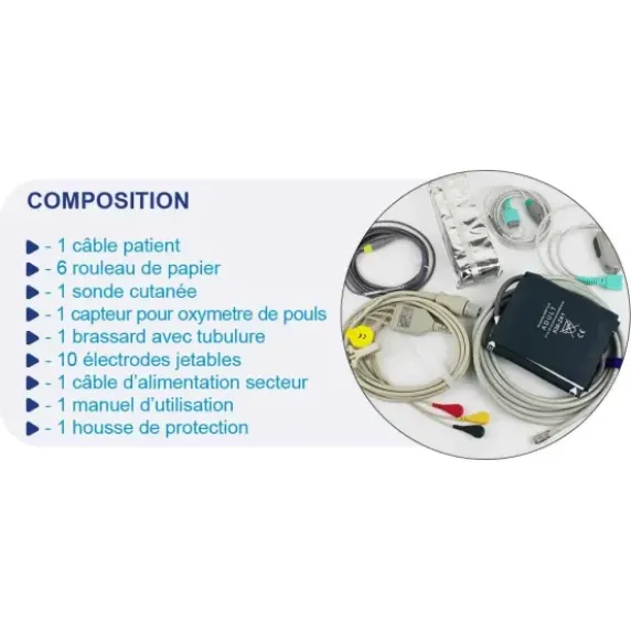 PACK MONITEUR PATIENT MED 900 IMPRIMANTE INTÉGRÉE LEPU MEDICAL + CHARIOT ROULANT - 5 paramètres