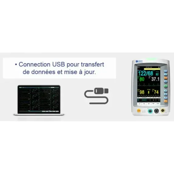 PACK MONITEUR PATIENT MED 900 IMPRIMANTE INTÉGRÉE LEPU MEDICAL + CHARIOT ROULANT - 5 paramètres