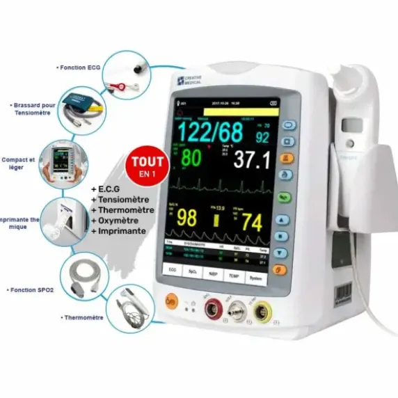 PACK MONITEUR PATIENT MED 900 IMPRIMANTE INTÉGRÉE LEPU MEDICAL + CHARIOT ROULANT - 5 paramètres