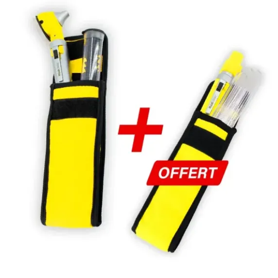 PACK OTOSCOPE FO + LAMPE PORTE ABAISSE LANGUE COLOR LED JAUNE MEDICLINIC - jaune