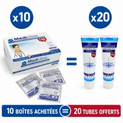 PACK PROTECTIONS SONDES NON LUBRIFIÉES GEL STÉRILE GRAND VOLUME MEDICLINIC - 10 boîtes + 20 tubes