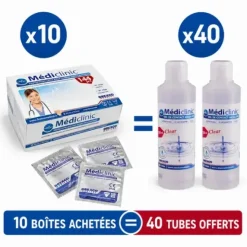 PACK PROTECTIONS SONDES NON LUBRIFIÉES + GEL ÉCHOGRAPHIQUE MEDI’GEL MEDICLINIC - x10 + 40 offerts