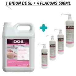PACK SAVON MAINS DÉSINFECTANT HAUTE FRÉQUENCE IDOS - 5 l + 4 flacons de 500 ml