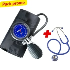 PACK TENSIOMÈTRE MANOPOIRE ADULTE + STÉTHOSCOPE DOUBLE PAVILLON MEDICLINIC - bleu