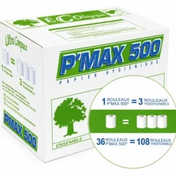 PAPIER TOILETTE P'MAX 500 PURE OUATE 2 PLIS - colis de 36 rouleaux