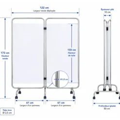 PARAVENT 2 PANNEAUX CONFIDENTIALITÉ MOBILE MEDICLINIC - 173 x 122 cm