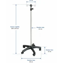 PIED A SERUM 4 CROCHETS INOX REGLABLE MOBILE MEDICLINIC - inox