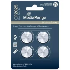 PILES BOUTON AU LITHIUM CR2025 3 V MEDIARANGE - LOT DE 4 PILES