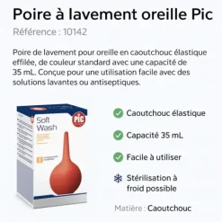 POIRE À LAVEMENT OREILLES EFFILÉE CAOUTCHOUC PIC - 35 ml