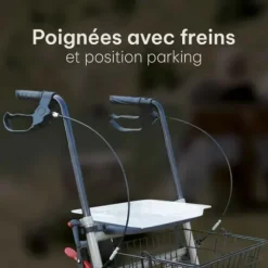 ROLLATOR 4 ROUES CRISTALLO AVEC PORTE CANNE EUROMEDIS - gris métallisé