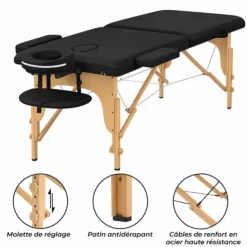 TABLE DE MASSAGE PLIANTE NOIR BOIS - ALPHA WOOD